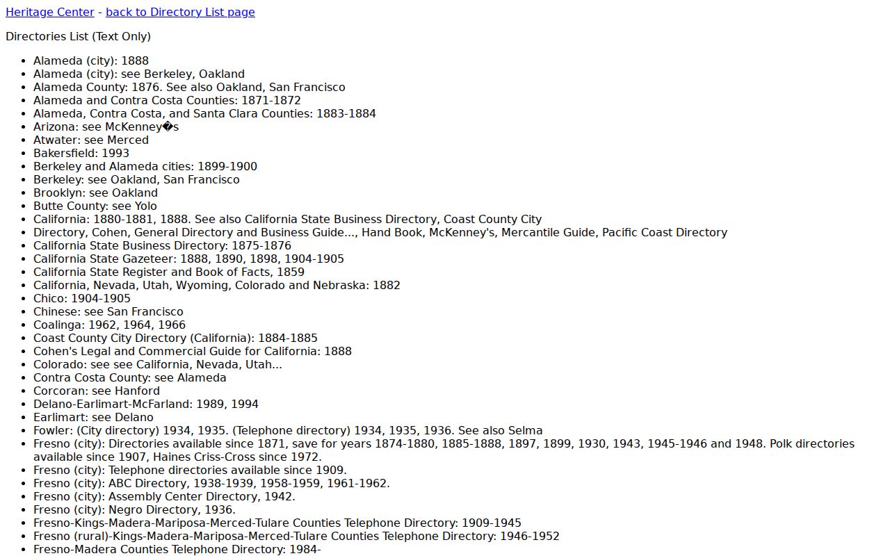 Selma city directory year holdings for the three-city collection