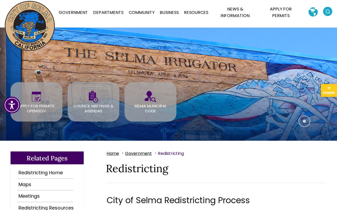 Selma ZIP code directory district and communities of interest map