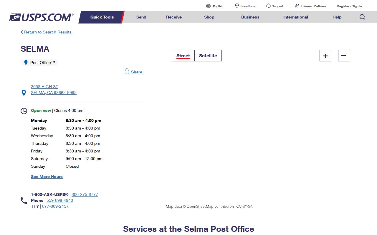Selma ZIP code directory official 93662 Post Office record